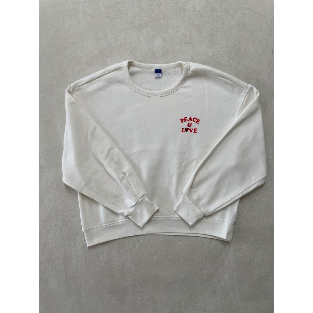 Old Navy Peace & Love Heart Graphic Sweatshirt Cream White Large RN 54023